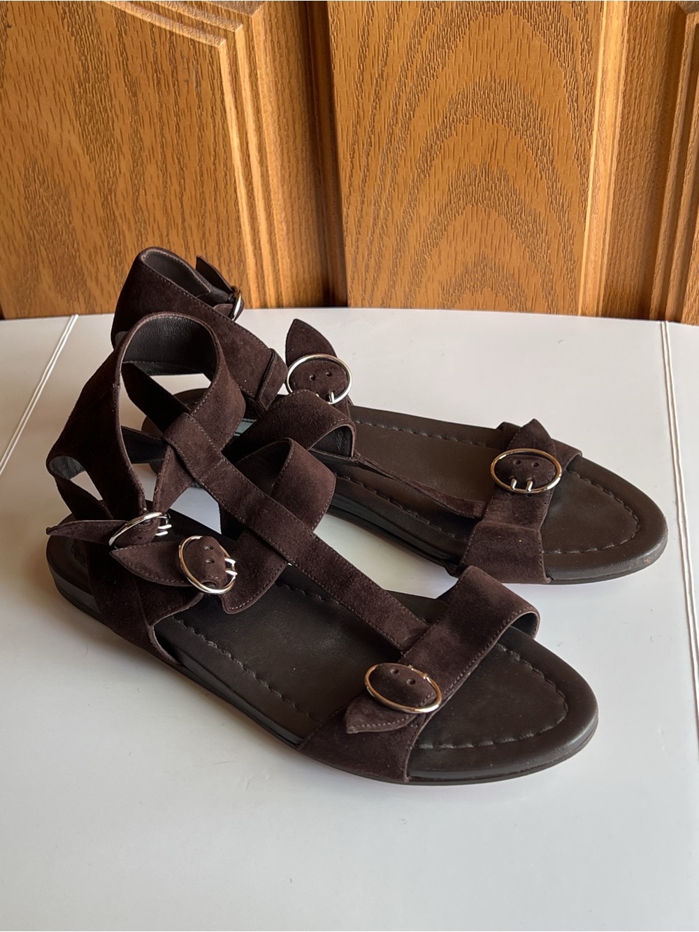 Prada Gladiator Sandals EU 38.5 Brown Suede Leather Gothic Cage 90s